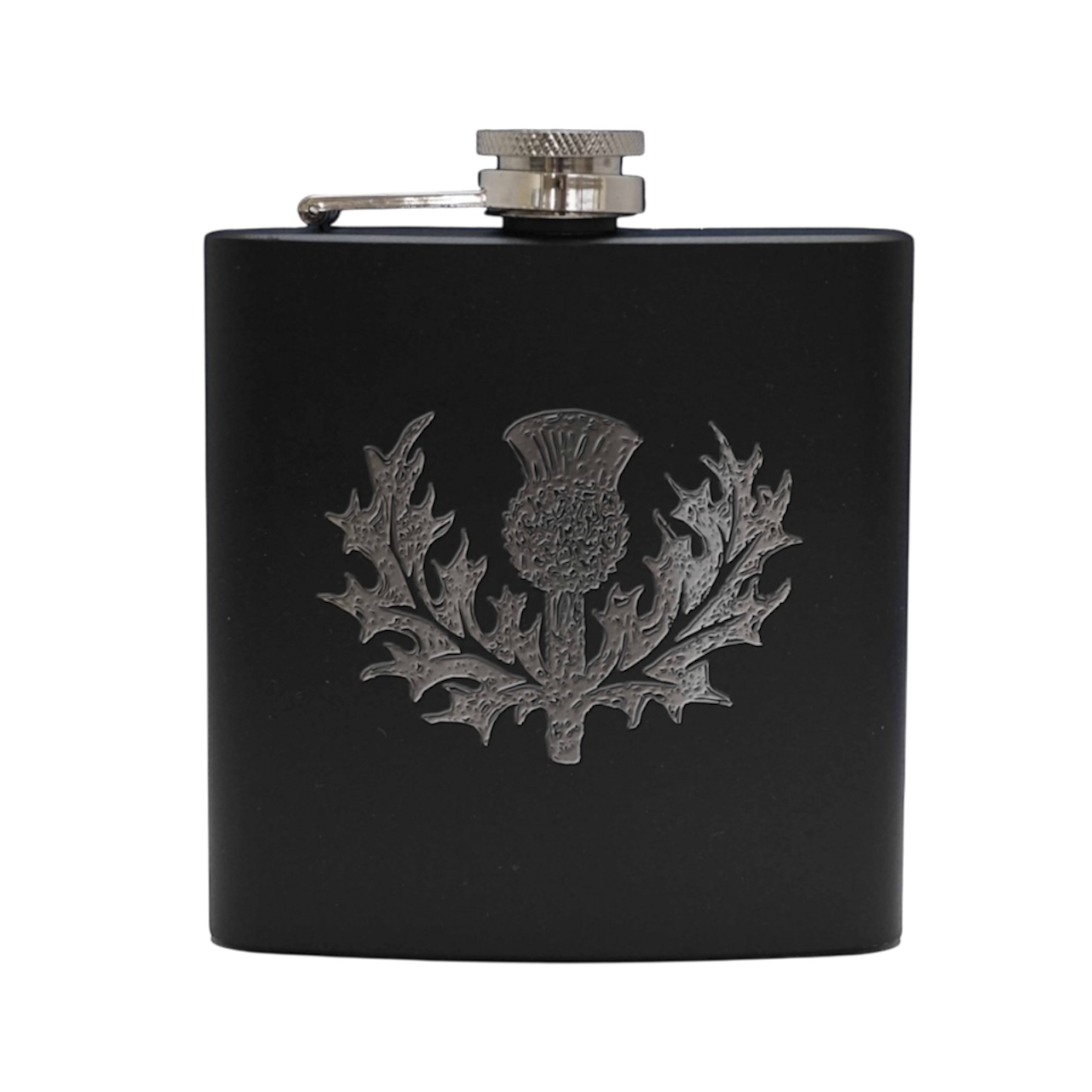 6oz Matt Black Thistle Hip Flask