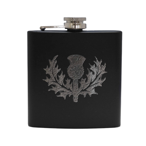 6oz Matt Black Thistle Hip Flask