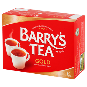 Gold blend is known to be Ireland’s favourite tea, a tea that enriches every moment. A rich refreshing taste with a bright golden colour.  Ireland's finest tea since 1901.  Each Box of Barry s Tea Gold Blend contains 80 Tea Bags. Box Size: 250g / 8.8oz.