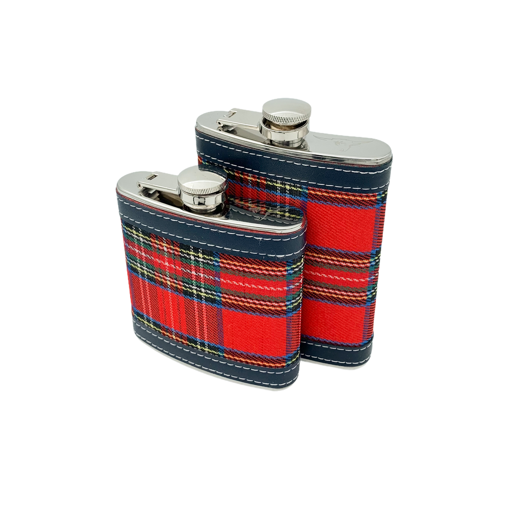 Red Tartan Hip Flask. Royal Stewart Tartan Hip Flask available in 2 different sizes