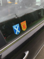 Load image into Gallery viewer, Twin Pack Saltire + Lion Rampant Car Stickers
