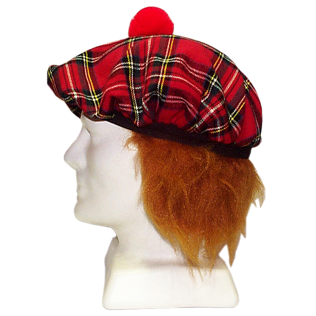 Tartan hat with red top hair